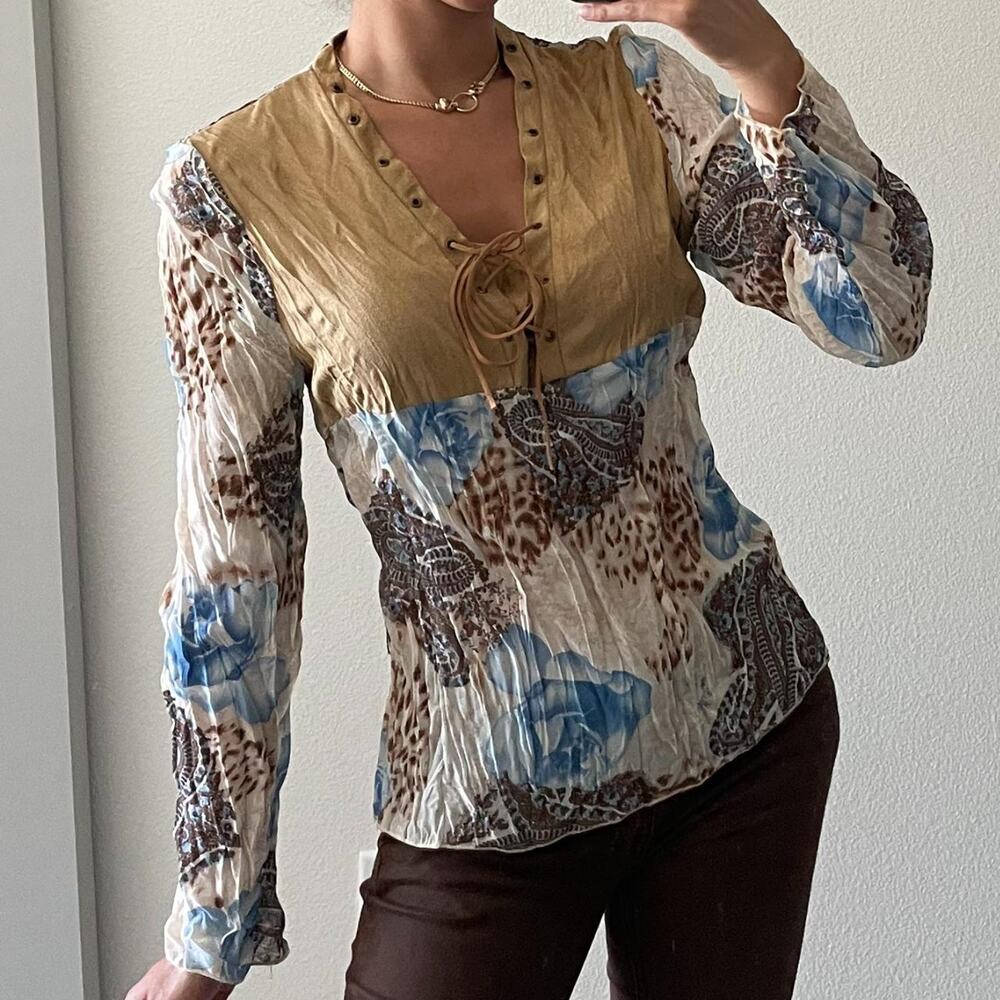Tan Multicolor Long Sleeve Blouse